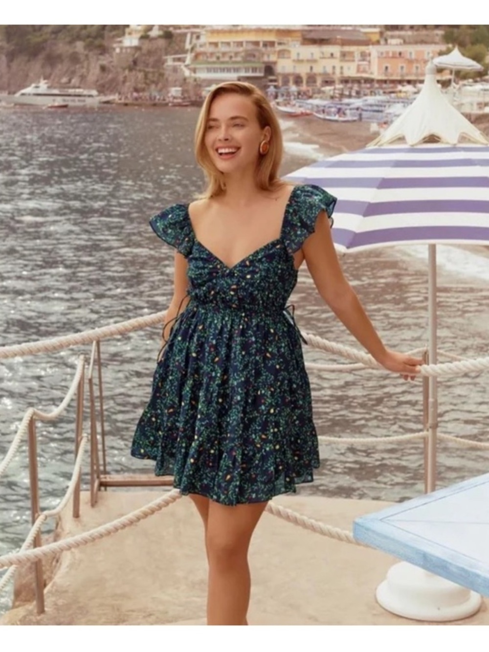 NWT Hill House The Lucia Dress Navy Midnight Garden Vegetable Print Size XL